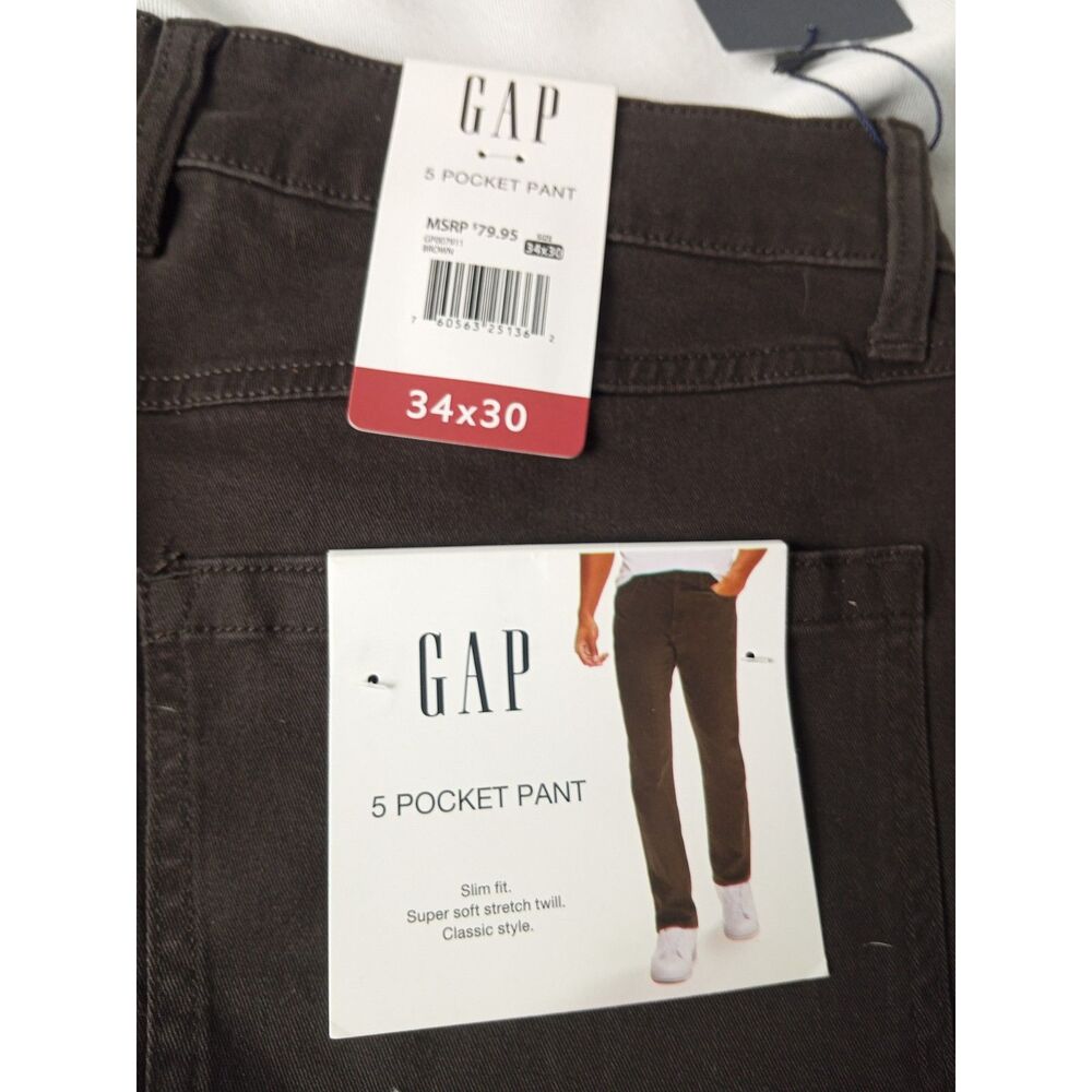 GAP Men's 5 Pocket Slim Fit Stretch Twill Pants Brown 34x30 NWT